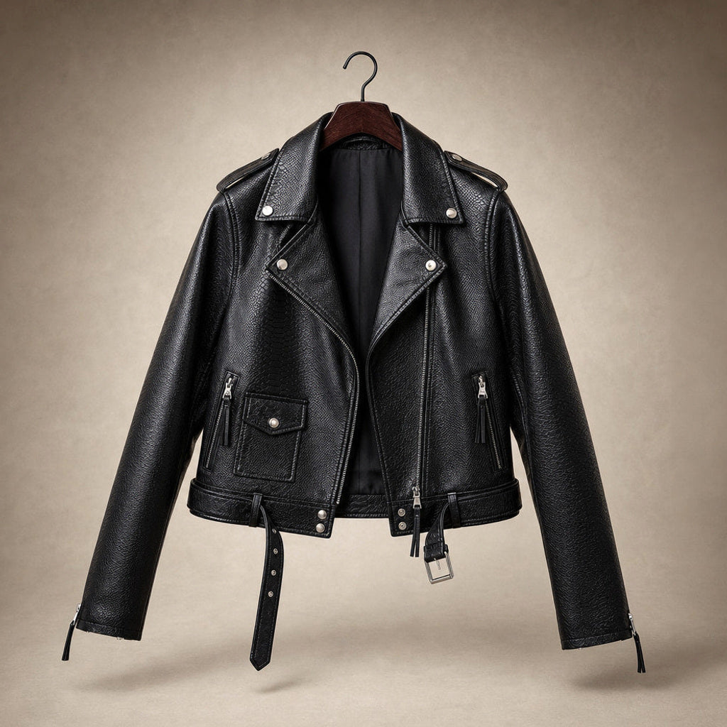 Hildtrud | Bikerjacke mit Schlangenprint Slim Fit Schwarz – Produktfoto