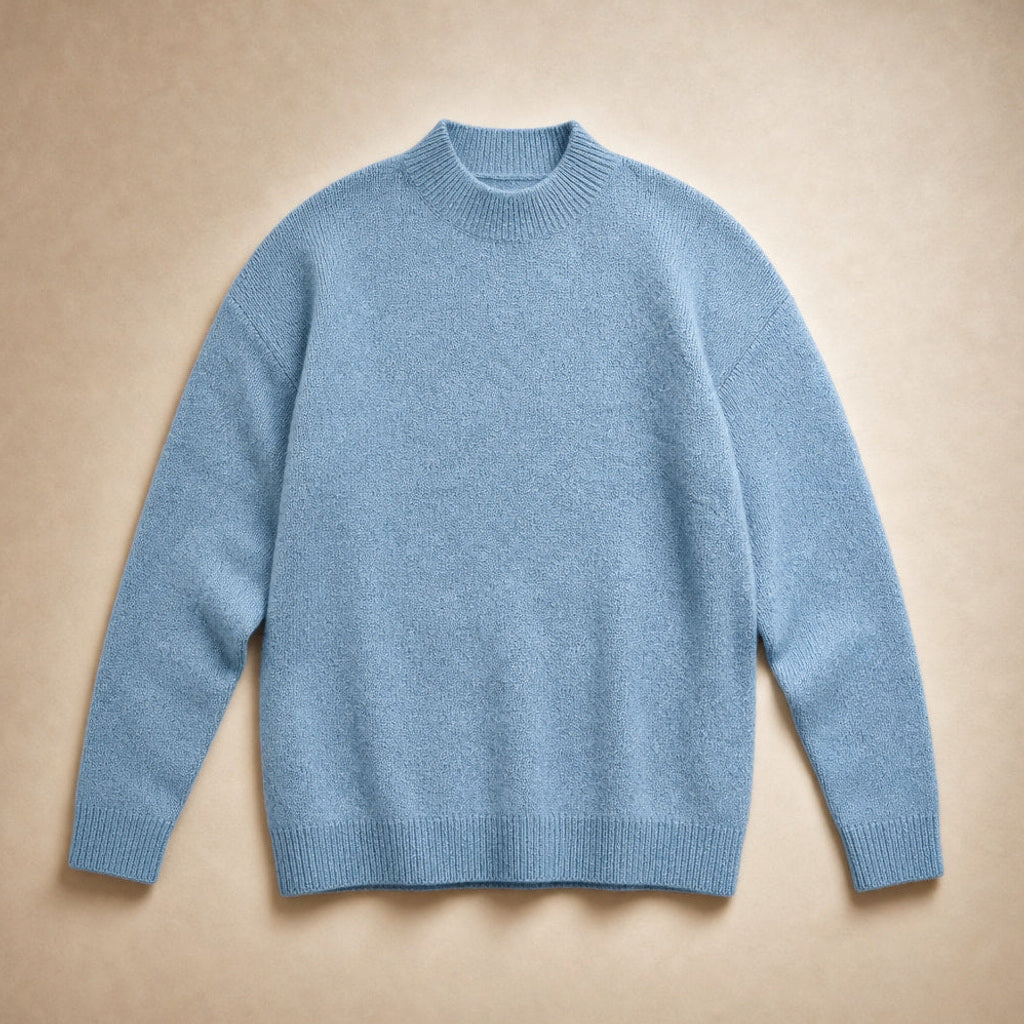 Hiltraud | Rollkragenpullover mit weitem Schnitt und Rippbündchen Blau – Produktfoto