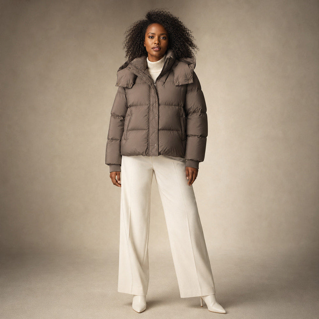 Huguette | Steppjacke mit weiter Passform und Stehkragen in Braun – Premium Editorial