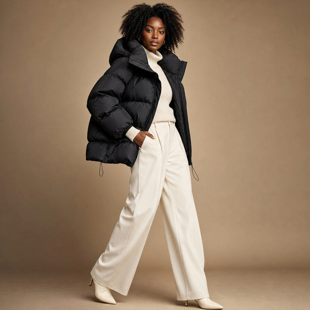 Huguette | Steppjacke mit weiter Passform und Stehkragen Schwarz – Seitenansicht