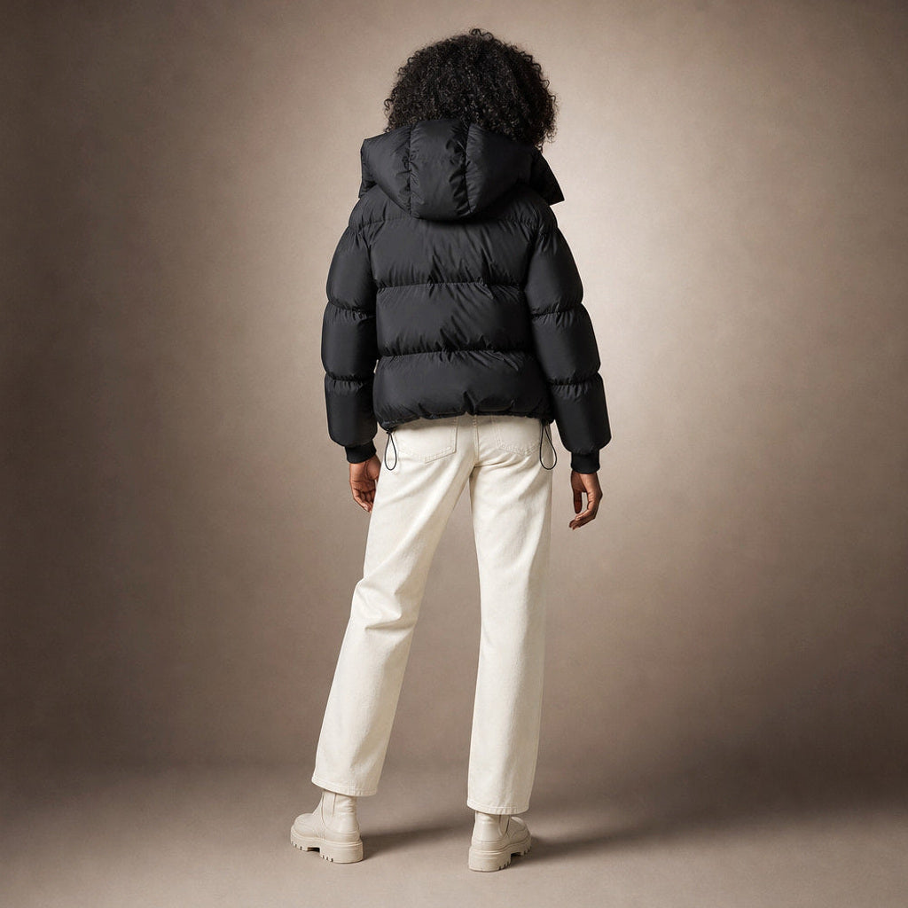 Huguette | Steppjacke mit weiter Passform und Stehkragen Schwarz – Gesamtlook