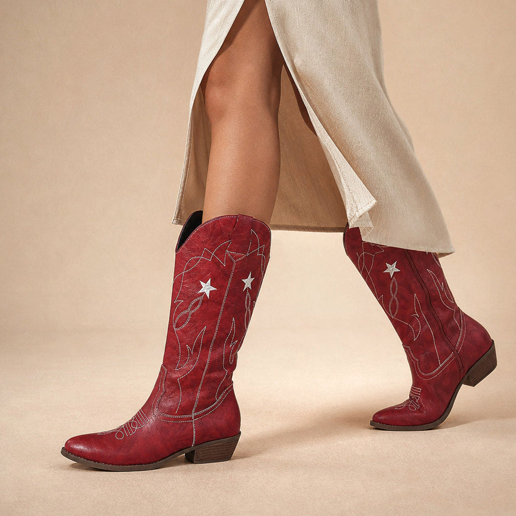 Ida | Western-Stiefel mit weitem Schaft Weinrot – Produktfoto