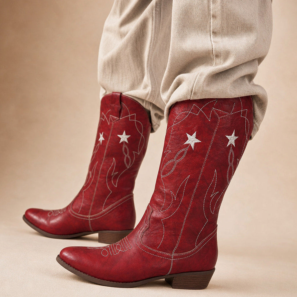 Ida | Western-Stiefel mit weitem Schaft Weinrot – Premium Editorial