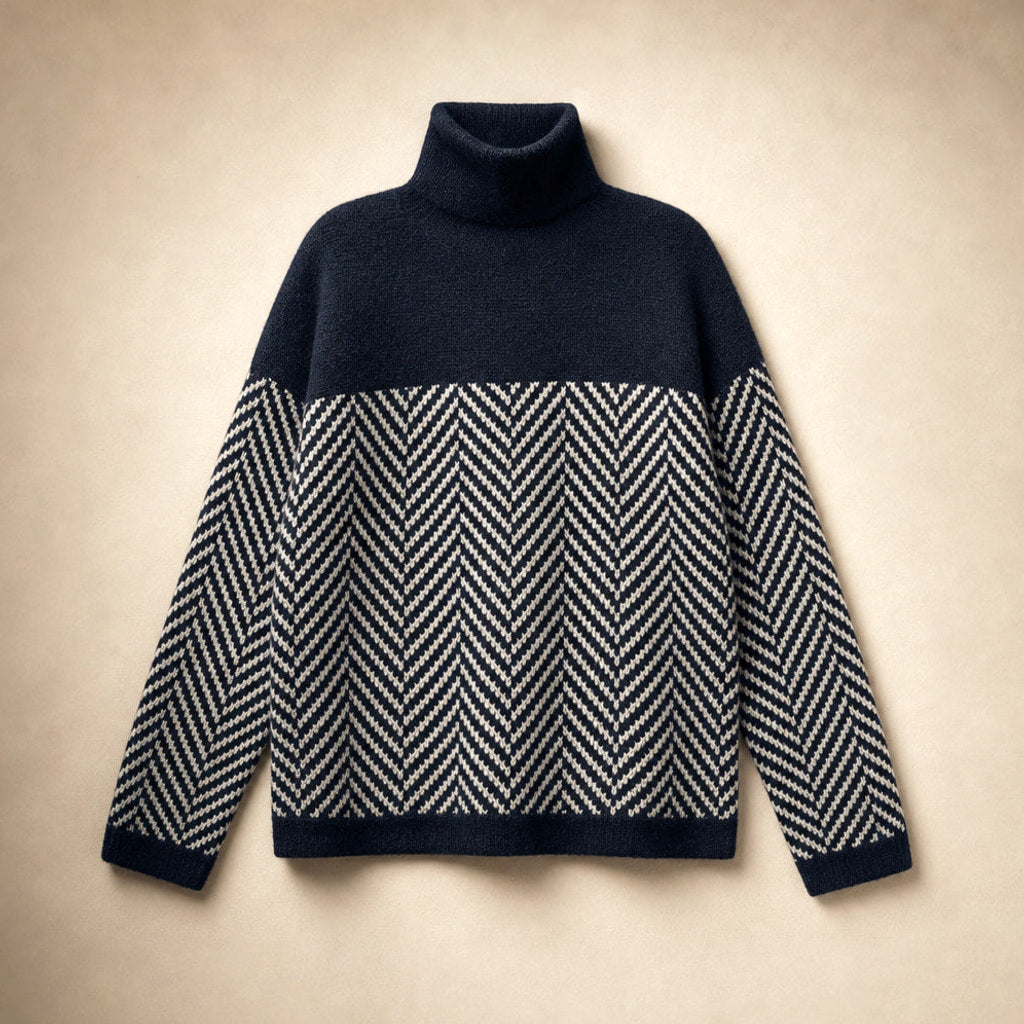Ilona | Rollkragenpullover mit weichem Rippstrick Marineblau – Produktfoto