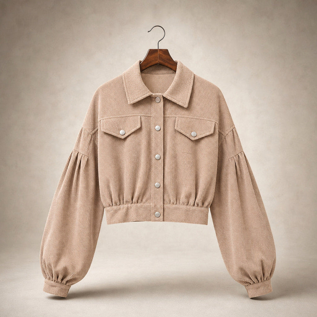 Ilonka | Cordjacke mit Laternenärmeln Beige – Produktfoto