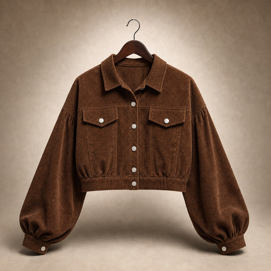 Ilonka | Cordjacke mit Laternenärmeln Dunkelbraun – Produktfoto