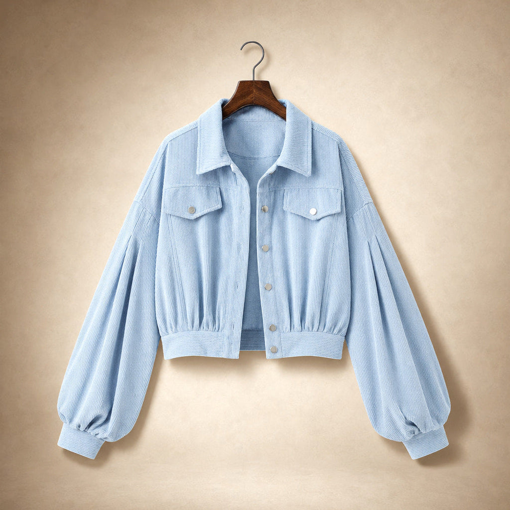 Ilonka | Cordjacke mit Laternenärmeln Hellblau – Produktfoto