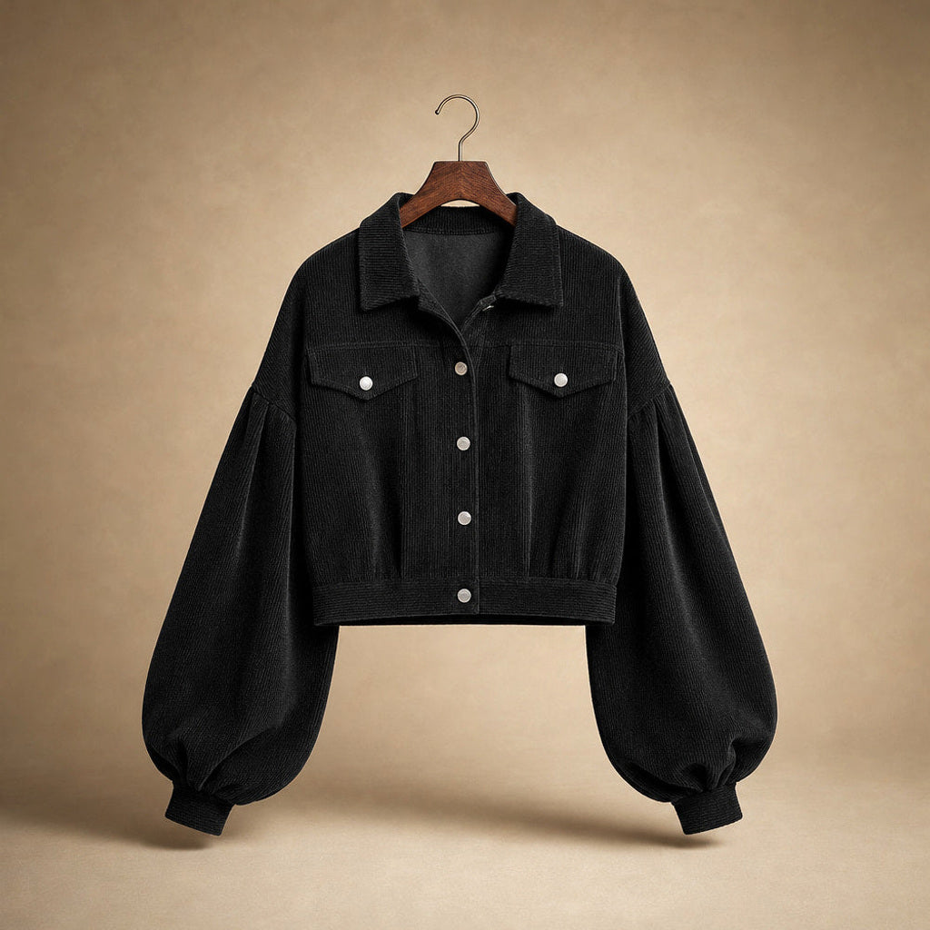 Ilonka | Cordjacke mit Laternenärmeln Schwarz – Produktfoto