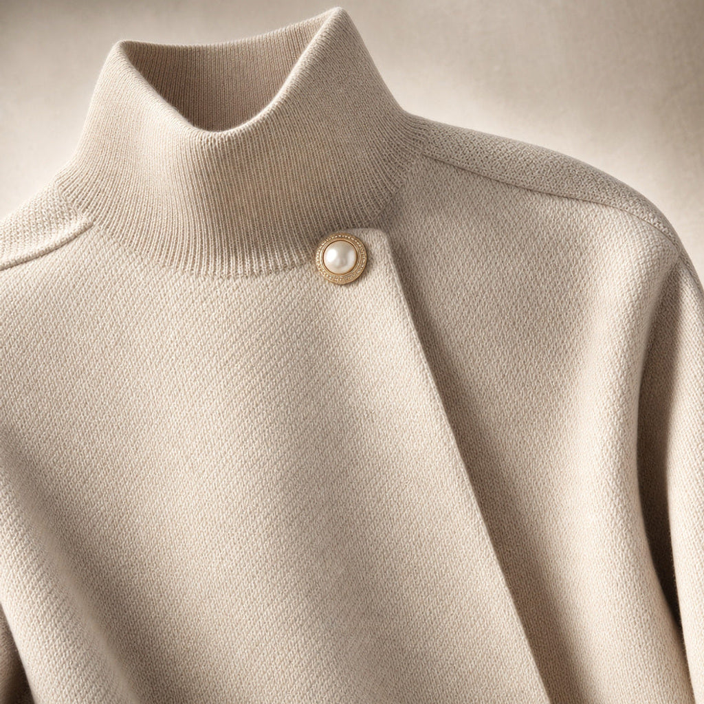 Ilsedore | Bouclé Jacke mit Schmetterlingsärmeln und Bindegürtel Aprikose – Stoff- und Detailaufnahme