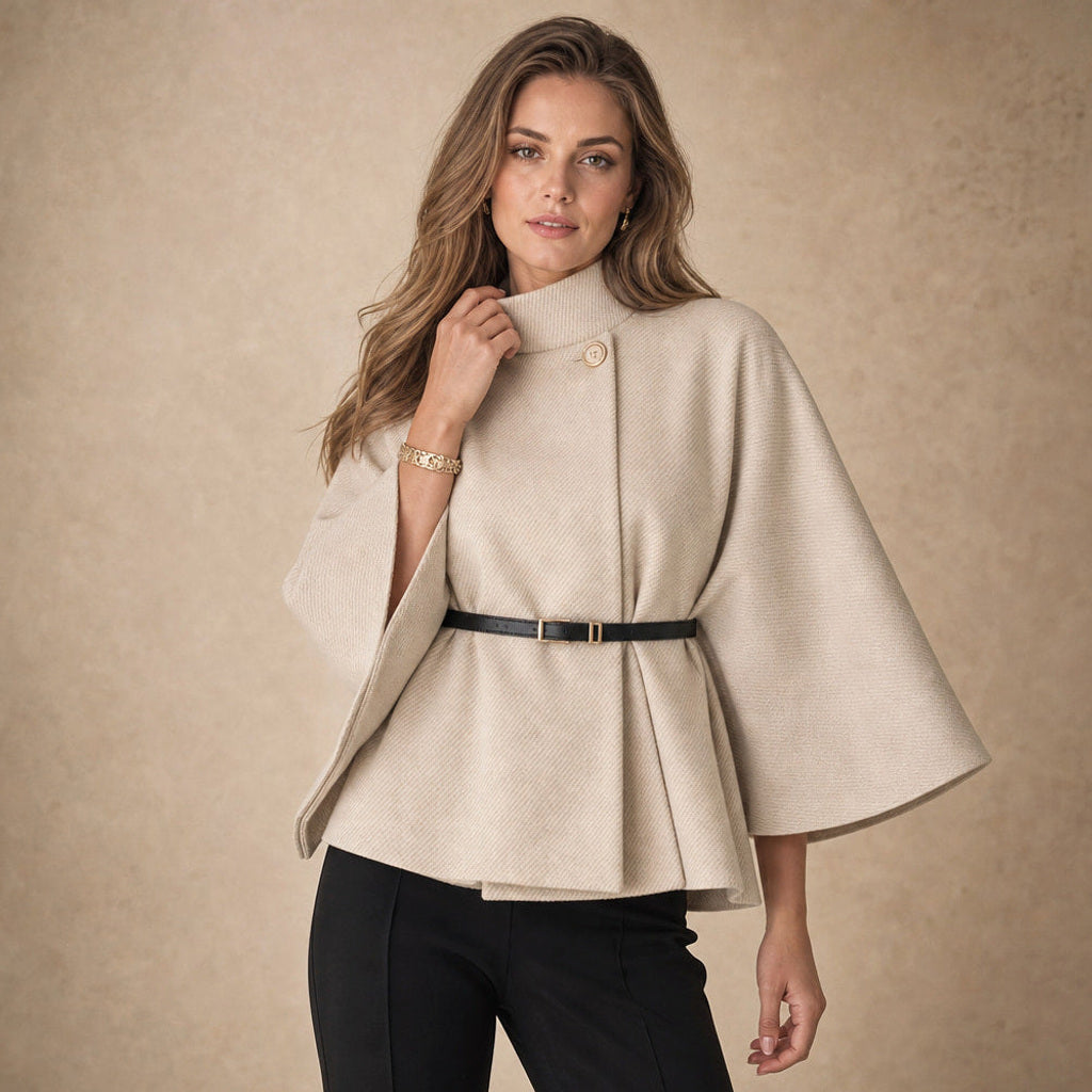 Ilsedore | Bouclé Jacke mit Schmetterlingsärmeln und Bindegürtel Aprikose – Produktfoto