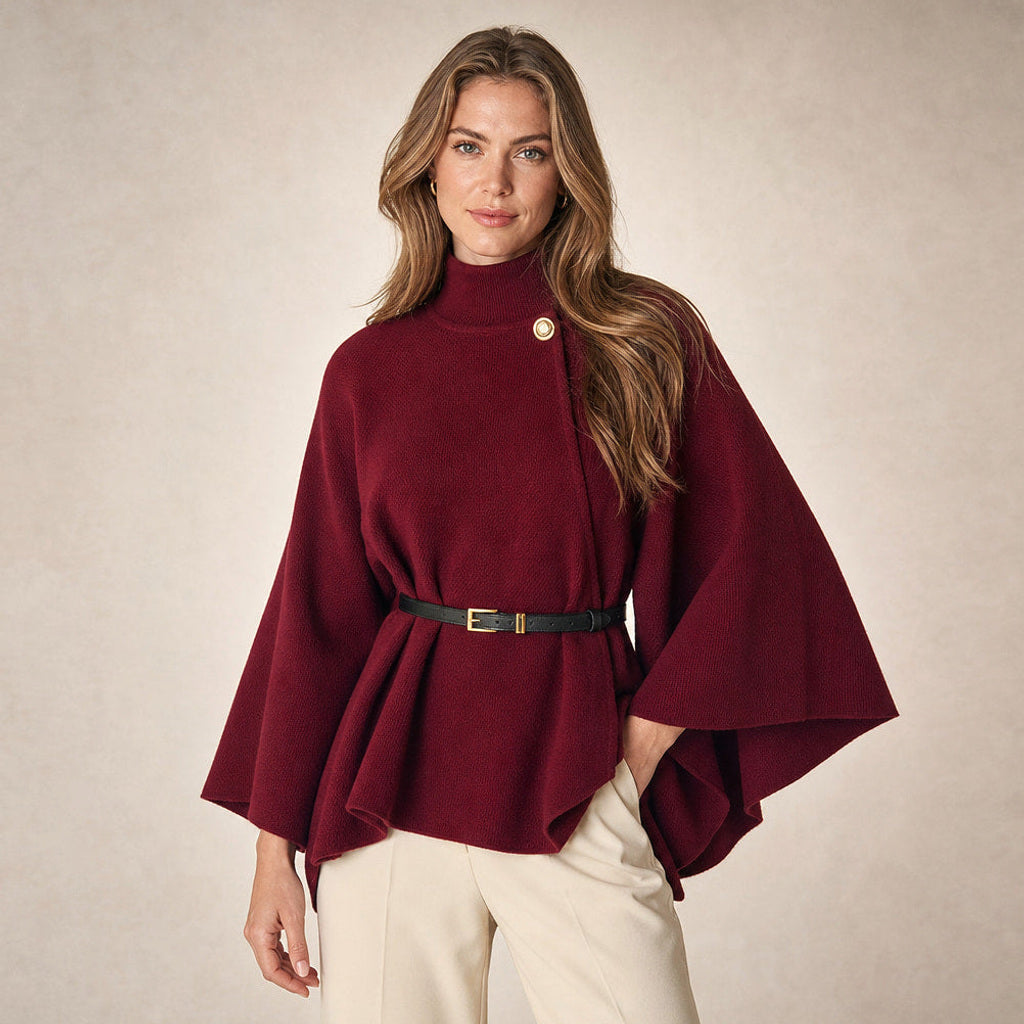 Ilsedore | Bouclé Jacke mit Schmetterlingsärmeln und Bindegürtel Bordeaux – Produktfoto
