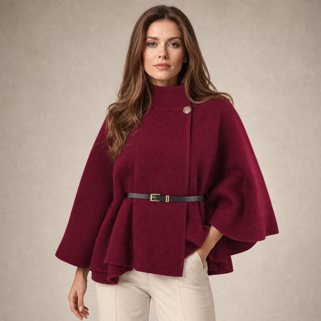 Ilsedore | Bouclé Jacke mit Schmetterlingsärmeln und Bindegürtel in Bordeaux – Premium Editorial