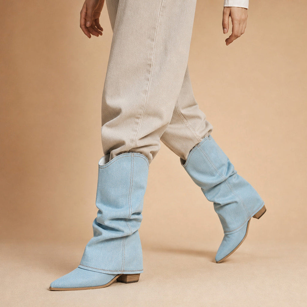 Inge | Cowboystiefel mit Plissee-Schaft Blau Blau – Produktfoto