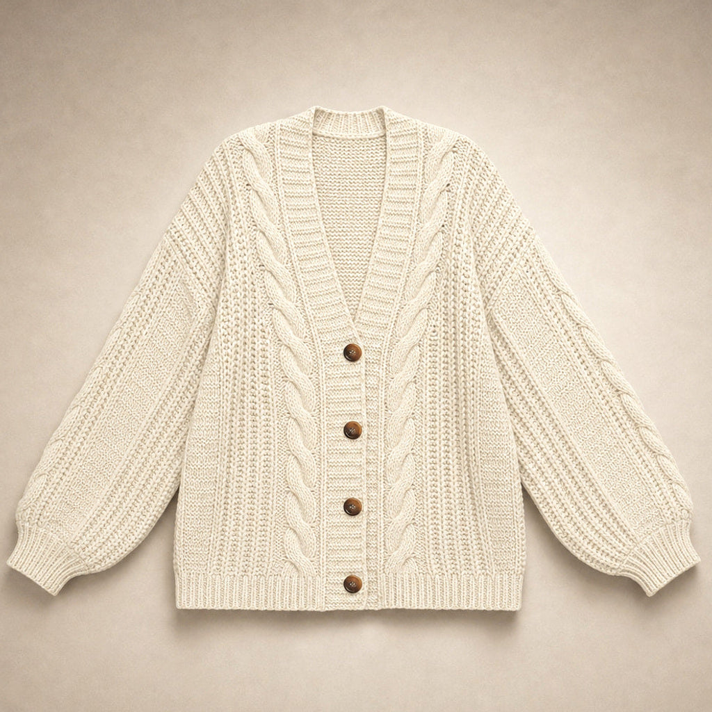 Ingelore | Strickjacke mit Zopfmuster Oversized Beige – Produktfoto