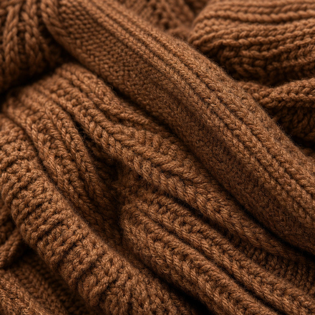 Ingelore | Strickjacke mit Zopfmuster Oversized Braun – Stoff- und Detailaufnahme