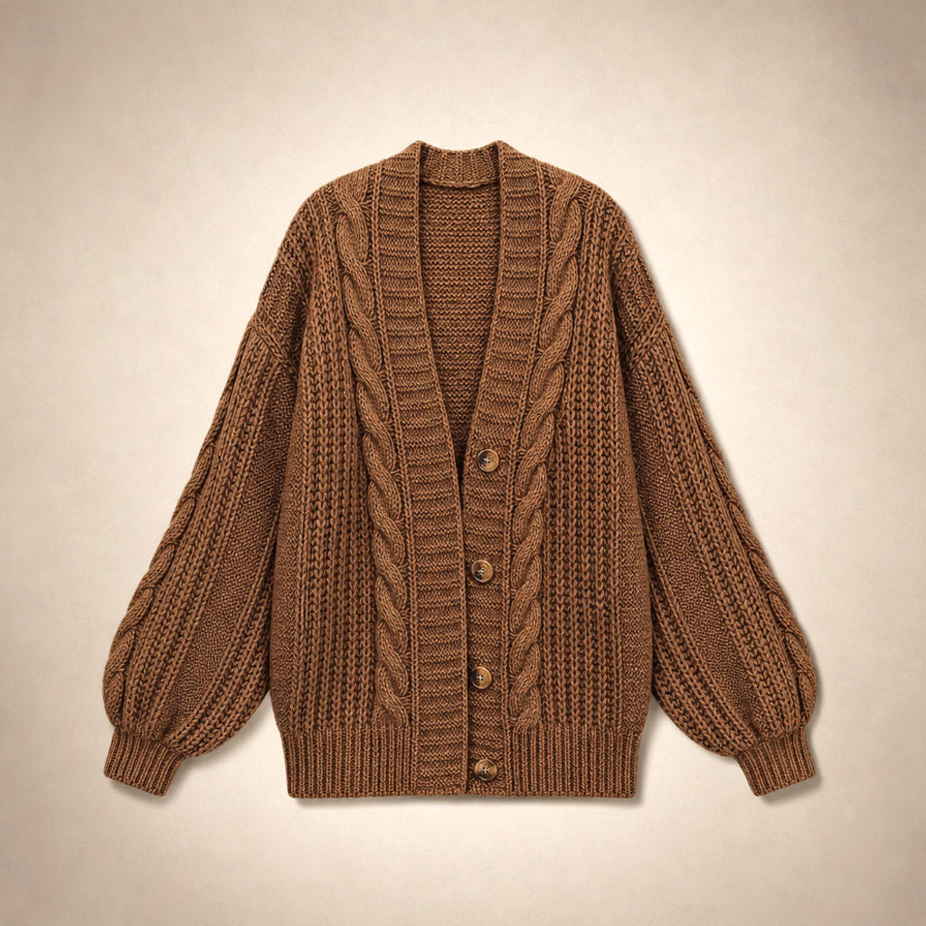 Ingelore | Strickjacke mit Zopfmuster Oversized Braun – Produktfoto