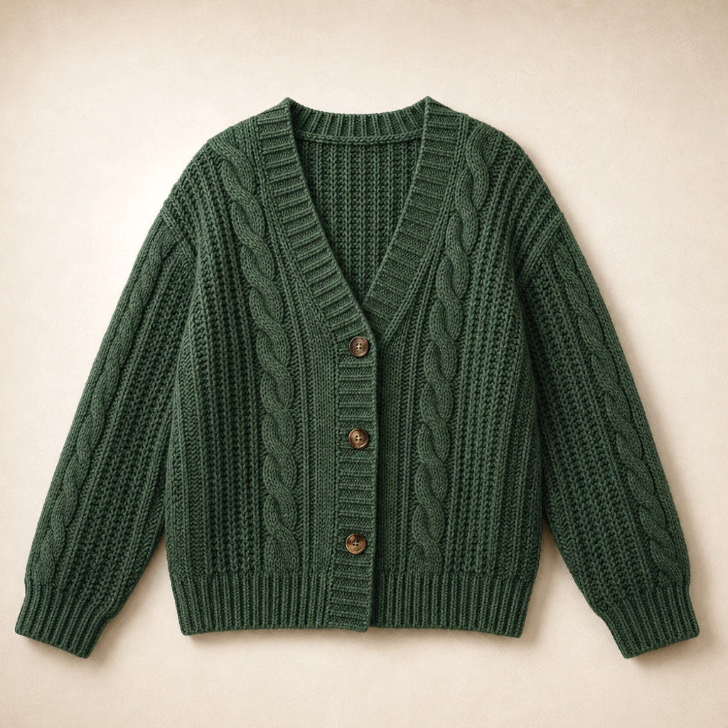Ingelore | Strickjacke mit Zopfmuster Oversized Dunkelgrün – Produktfoto