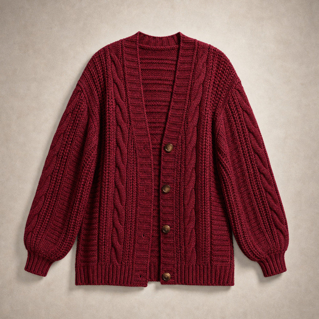 Ingelore | Strickjacke mit Zopfmuster Oversized Dunkelrot – Produktfoto