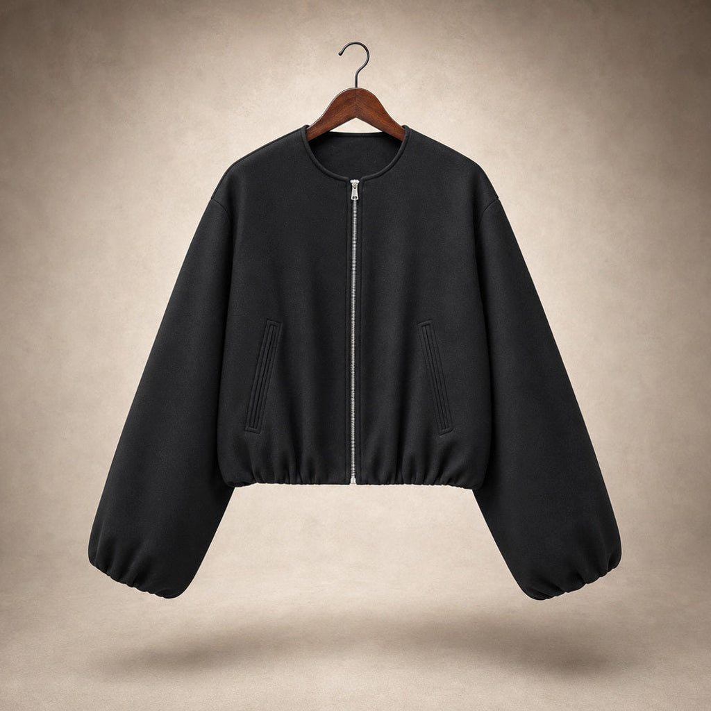 Ingelotte | Blouson mit Ballonärmeln und kurzem Schnitt Schwarz – Produktfoto