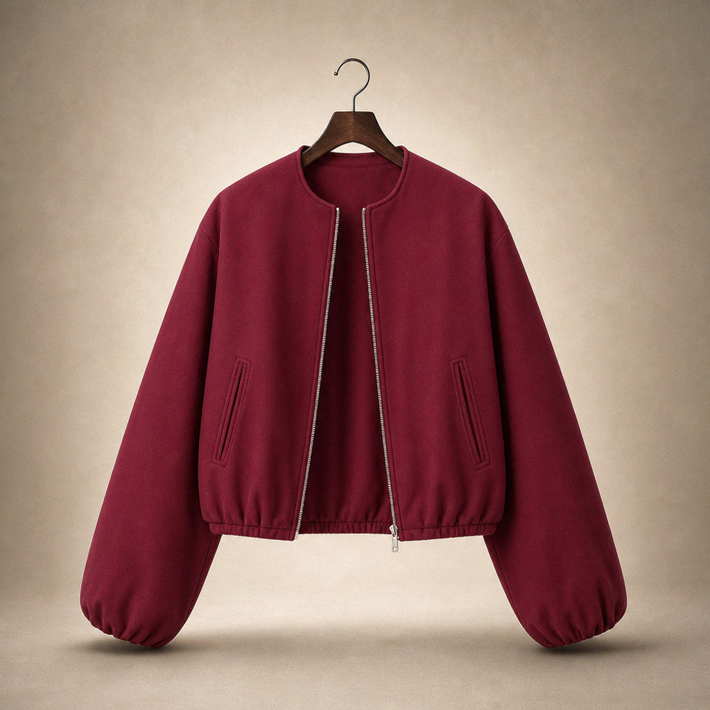 Ingelotte | Blouson mit Ballonärmeln und kurzem Schnitt Weinrot – Produktfoto