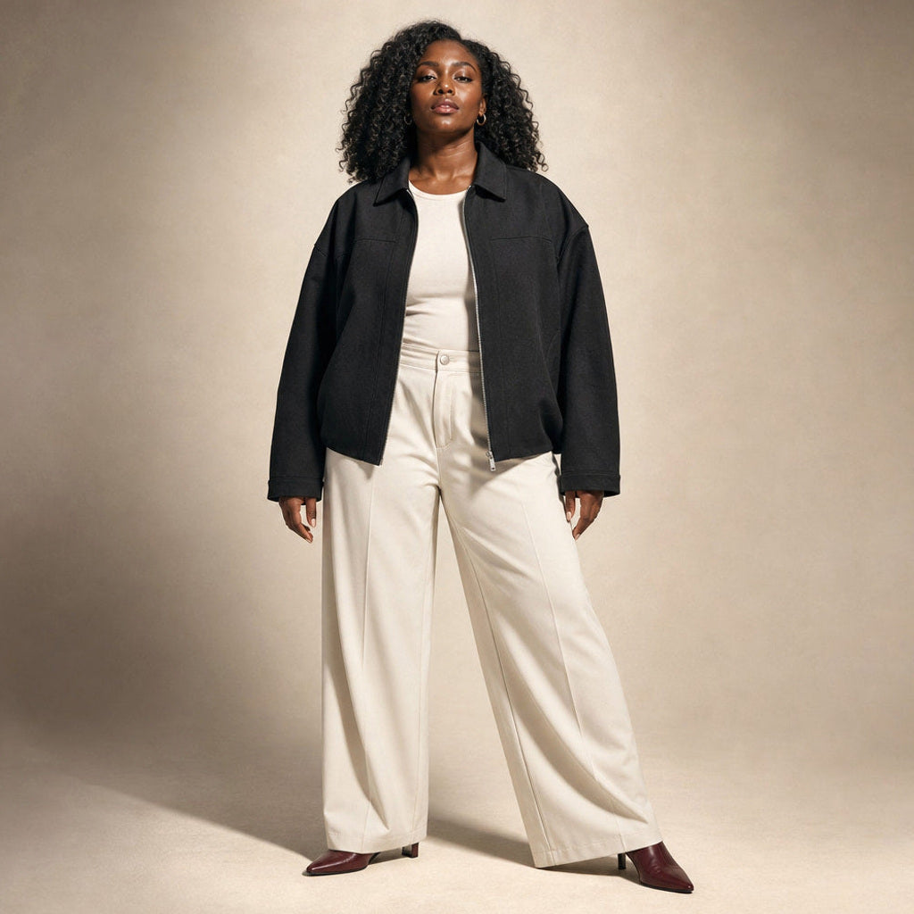 Ingunde | Cropped Bomberjacke mit Stehkragen in Schwarz – Premium Editorial