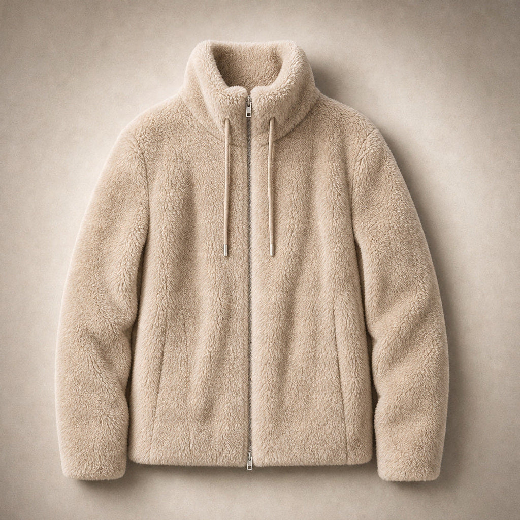 Inkeri | Bouclé-Jacke mit durchgehendem Reißverschluss Beige – Flatlay-Produktfoto