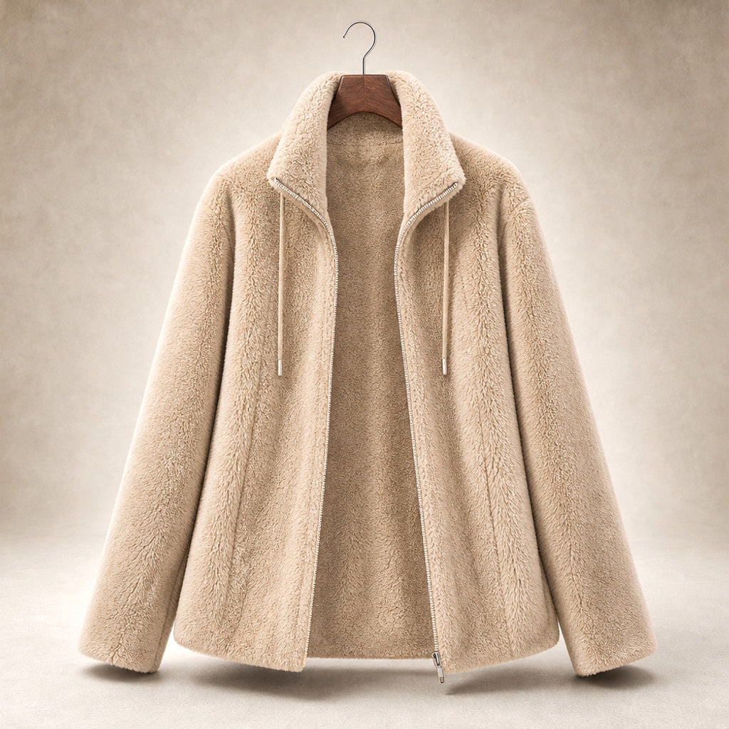 Inkeri | Bouclé-Jacke mit durchgehendem Reißverschluss Beige – Produktfoto
