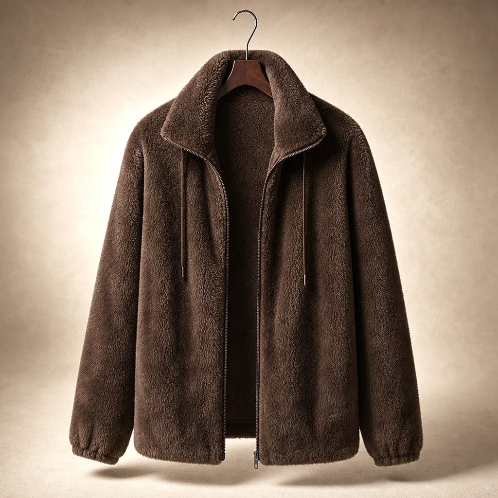Inkeri | Bouclé-Jacke mit durchgehendem Reißverschluss Dunkelbraun – Produktfoto