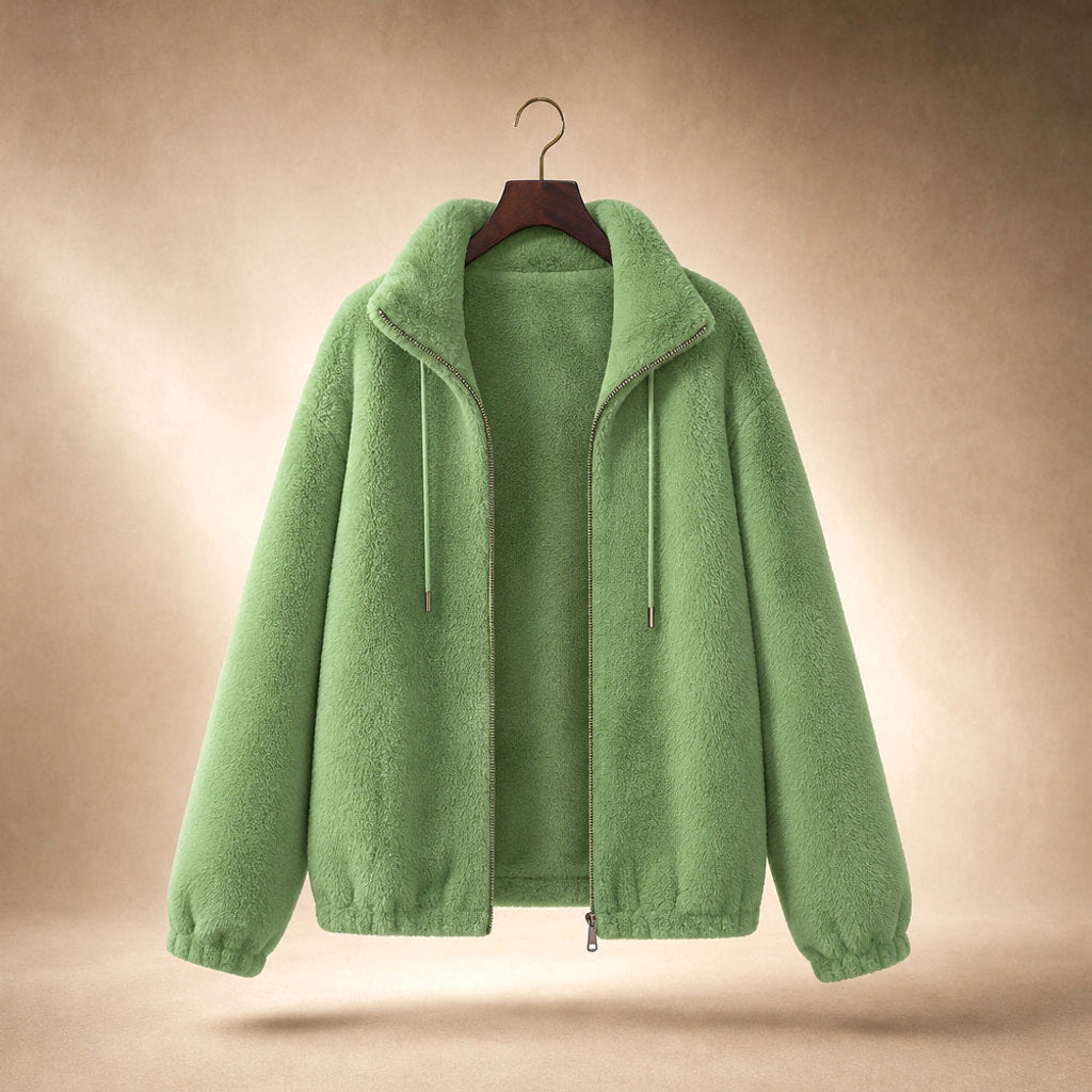 Inkeri | Bouclé-Jacke mit durchgehendem Reißverschluss Grün – Produktfoto