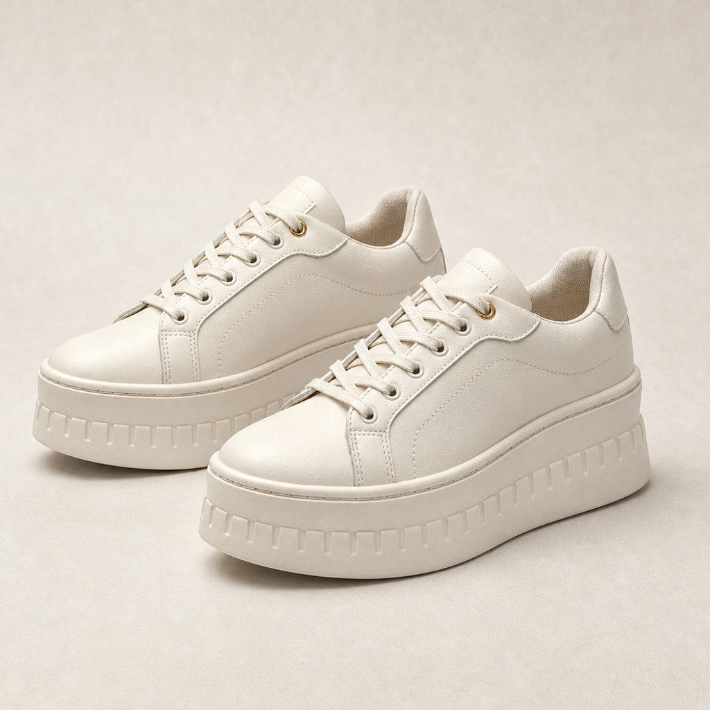 Irmela | Plateau-Sneaker mit Rillensohle in Creme – Premium Editorial