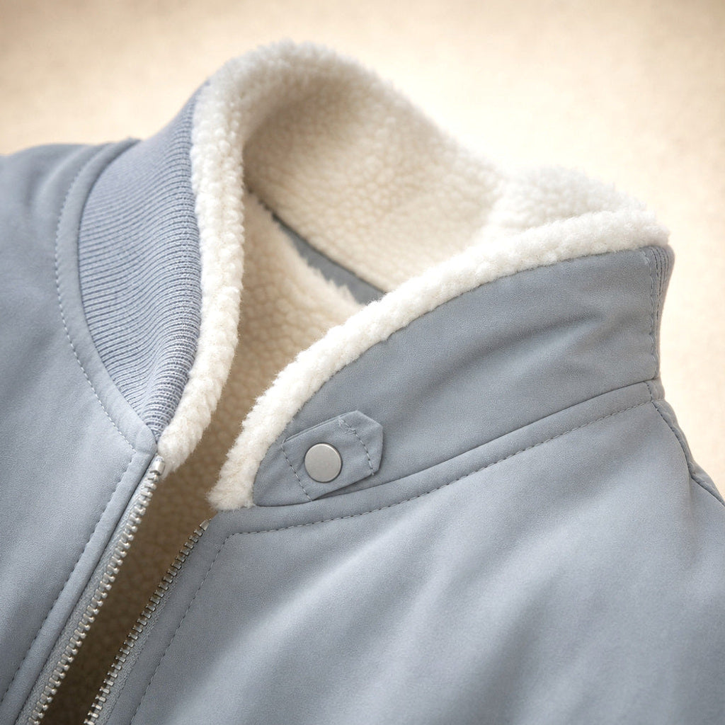 Irmgard | Bomberjacke mit Rippbündchen und Zipper – Stoff- und Detailaufnahme