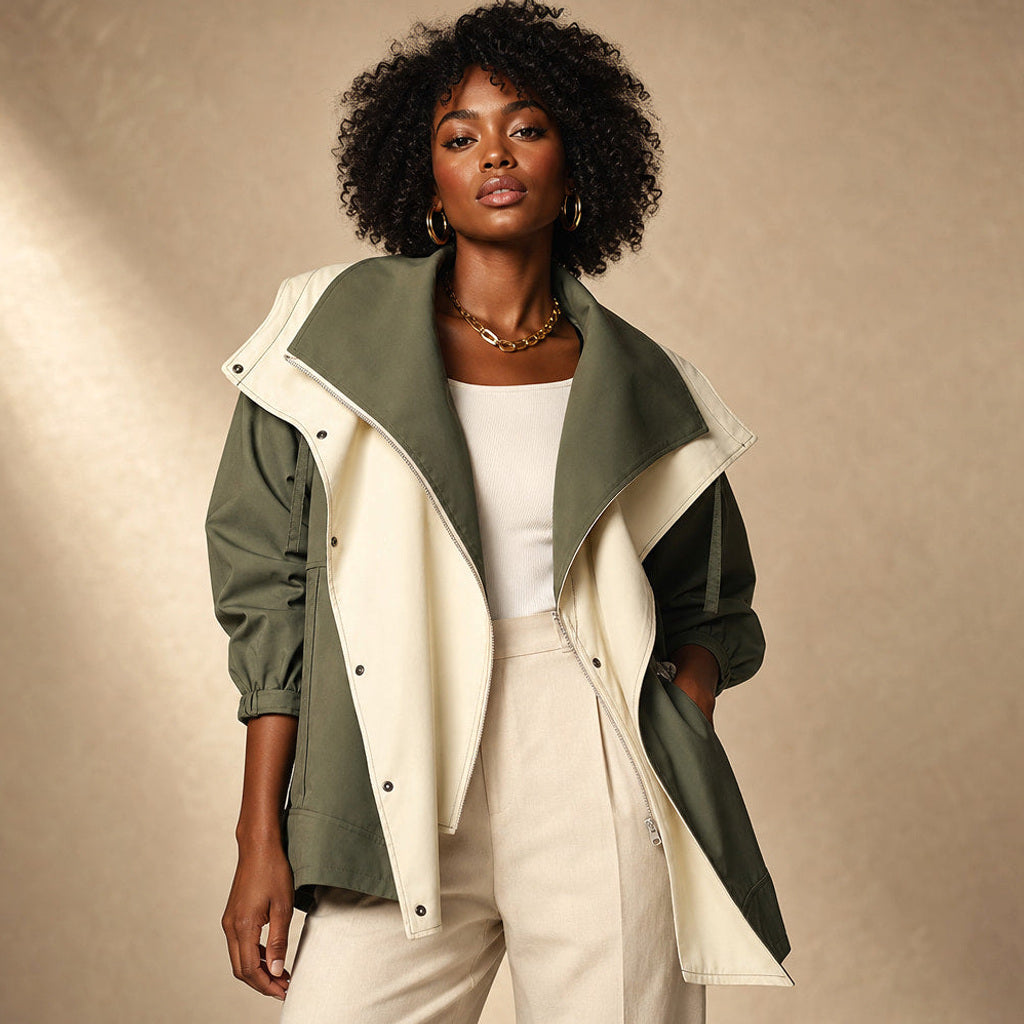 Irmhild | Boucléjacke mit Sturmkragen und asymmetrischem Verschluss Mintgrün – Produktfoto