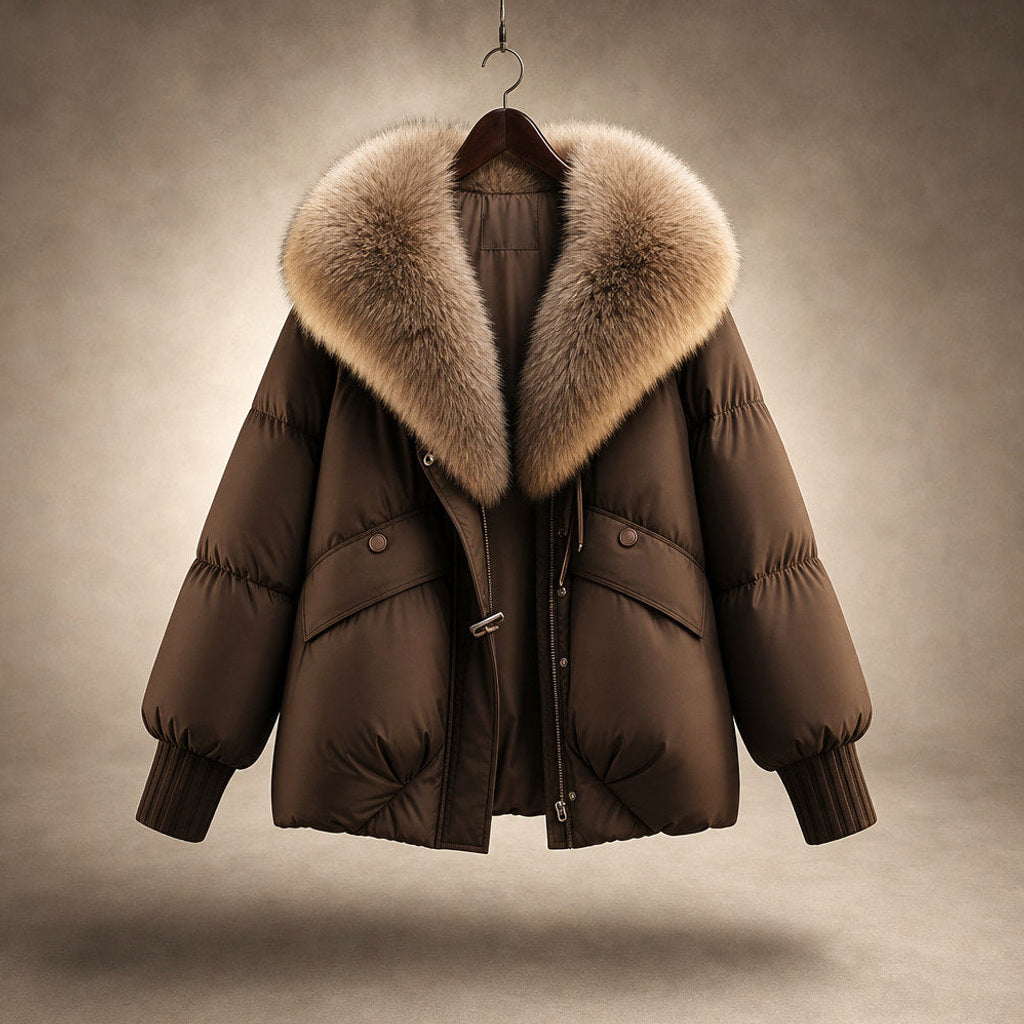 Irmtrud | Kurzjacke mit XL-Kragen in Bouclé-Optik Cocoa Brown – Produktfoto