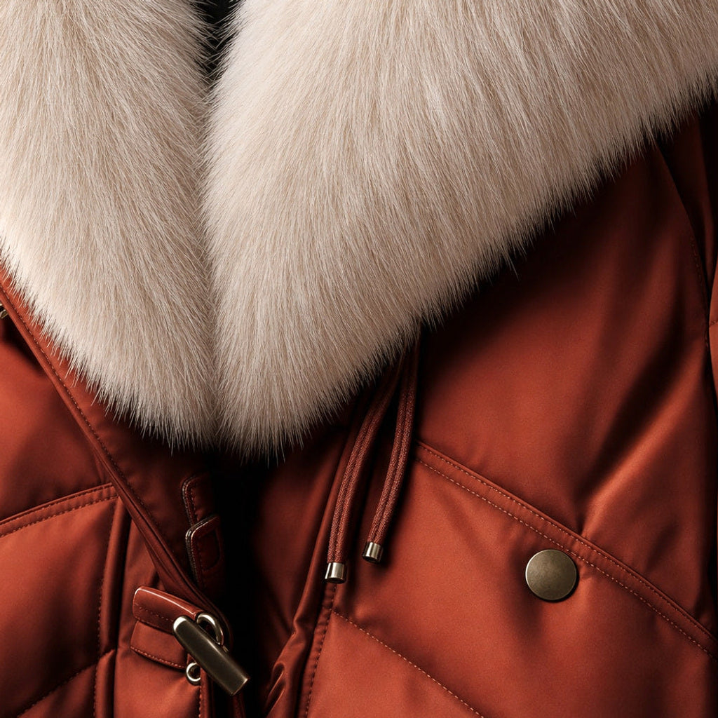 Irmtrud | Kurzjacke mit XL-Kragen in Bouclé-Optik Karmesinrot – Stoff- und Detailaufnahme