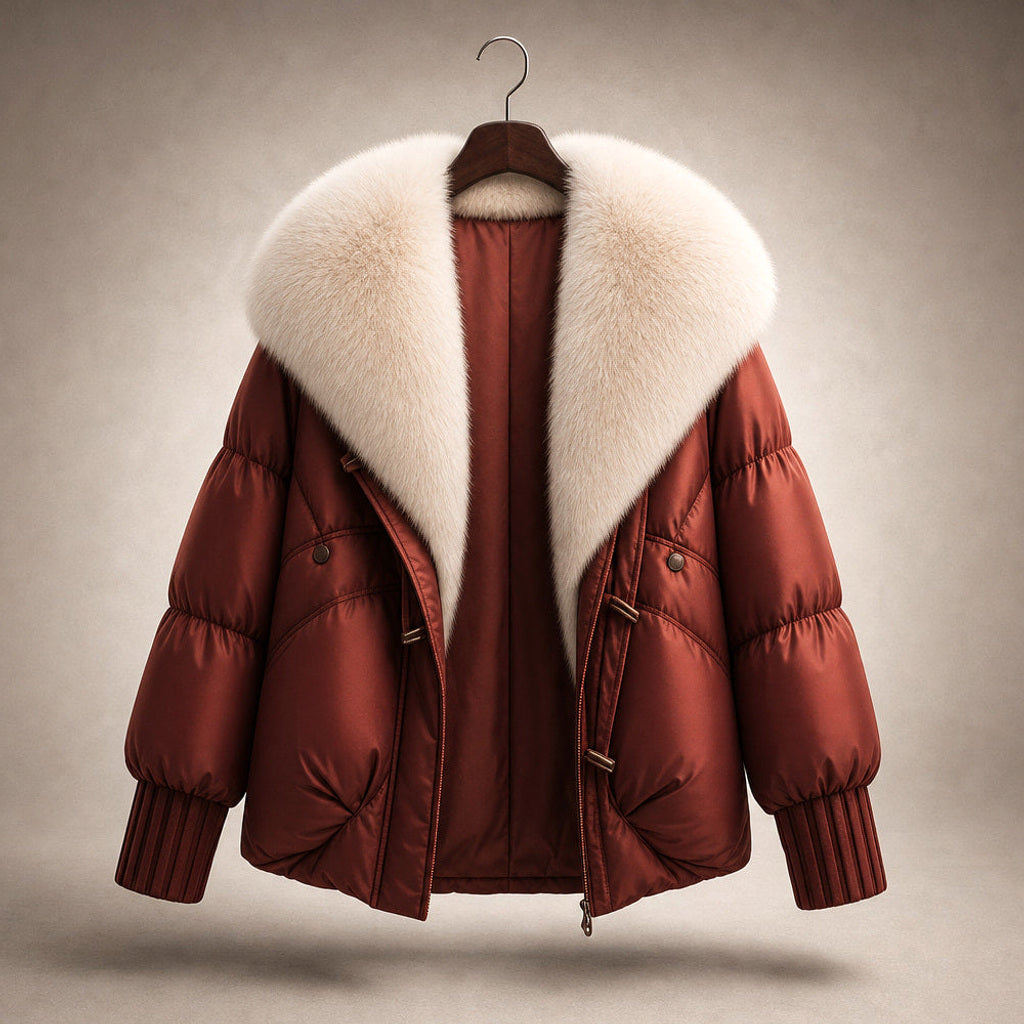 Irmtrud | Kurzjacke mit XL-Kragen in Bouclé-Optik Karmesinrot – Produktfoto