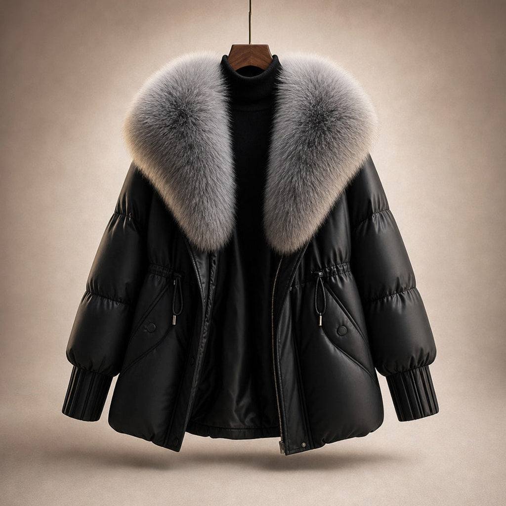 Irmtrud | Kurzjacke mit XL-Kragen in Bouclé-Optik Mitternachtsschwarz – Produktfoto