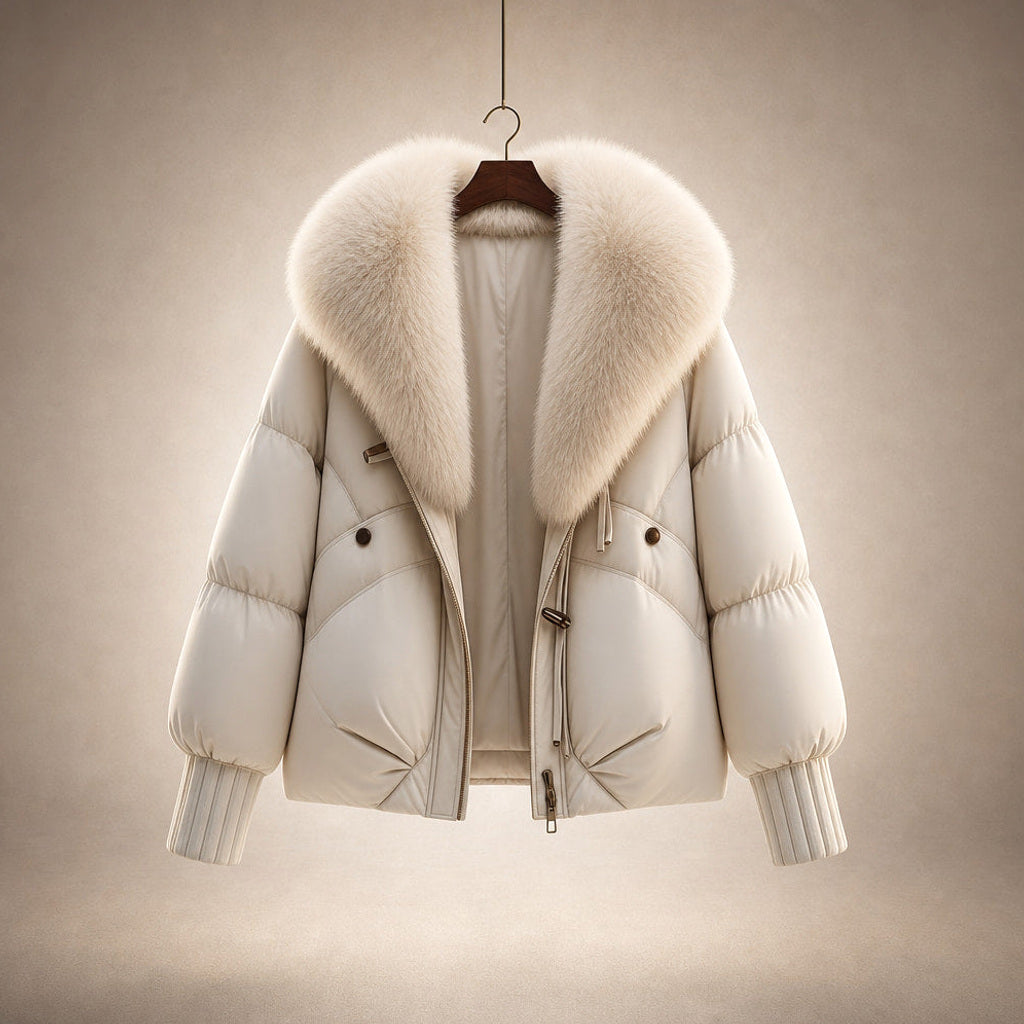 Irmtrud | Kurzjacke mit XL-Kragen in Bouclé-Optik Perlweiß – Produktfoto