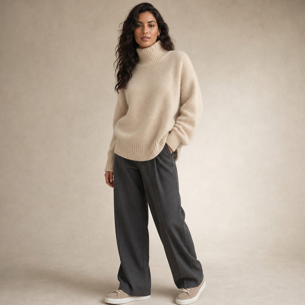 Itta | Rollkragenpullover mit hohem Stehkragen Beige – Seitenansicht