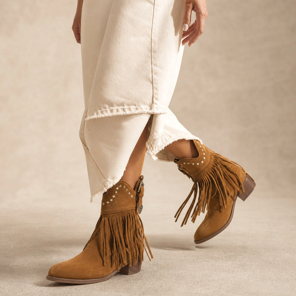 Iwi | Westernstiefel mit Fransen und weitem Schaft Hellbraun – Produktfoto