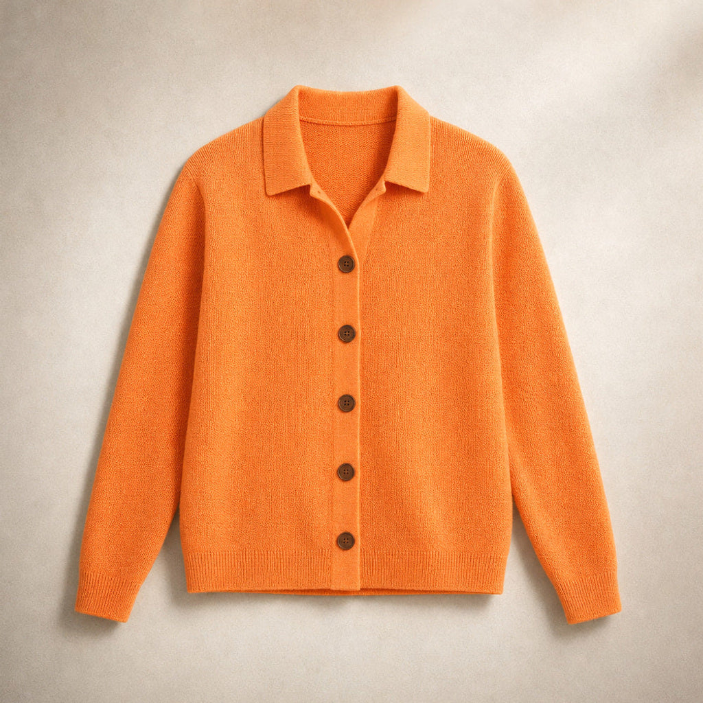 Jakobine | Strickjacke mit Reverskragen und Knopfleiste Orange – Produktfoto