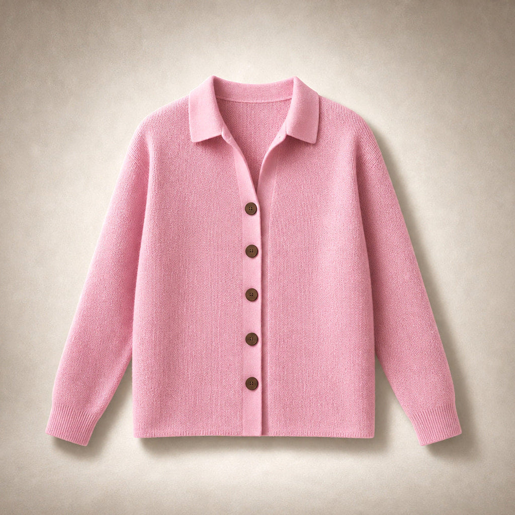 Jakobine | Strickjacke mit Reverskragen und Knopfleiste Pink – Produktfoto