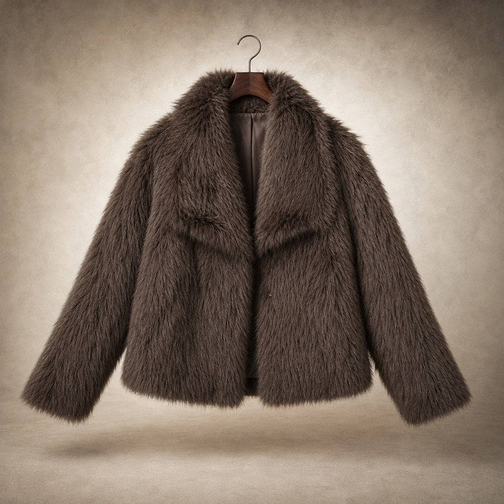Josette | Bouclé Jacke mit Webpelzkragen Braun – Produktfoto