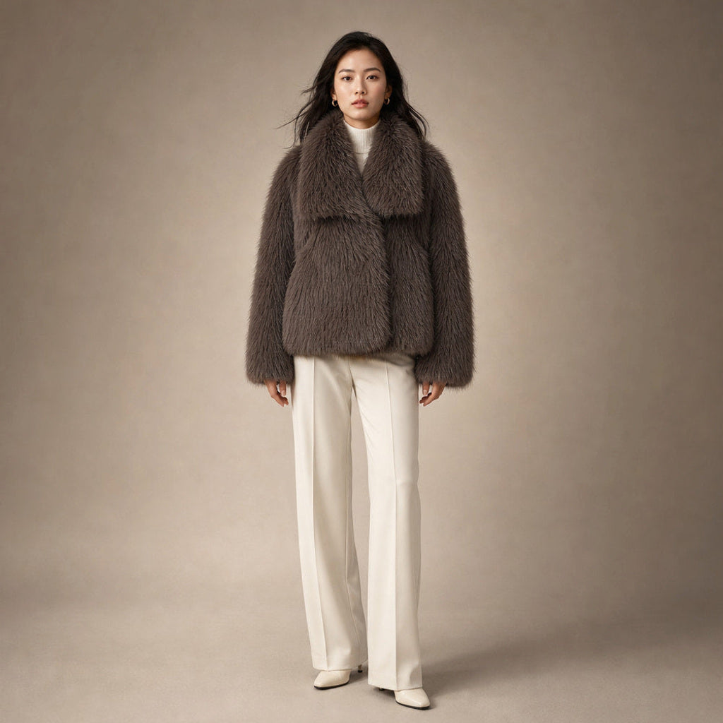 Josette | Bouclé Jacke mit Webpelzkragen in Braun – Premium Editorial