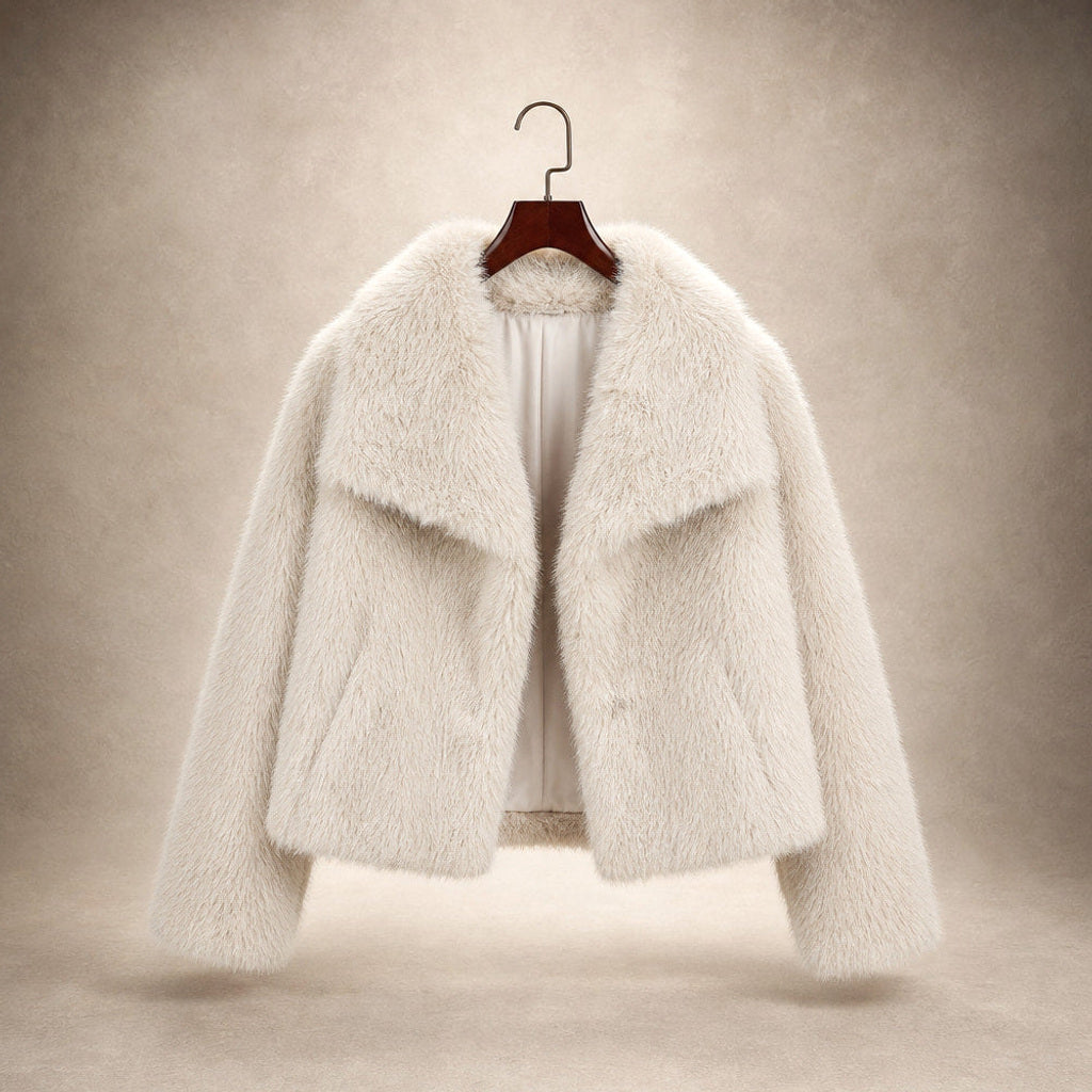 Josette | Bouclé Jacke mit Webpelzkragen Creme / Weiß – Produktfoto
