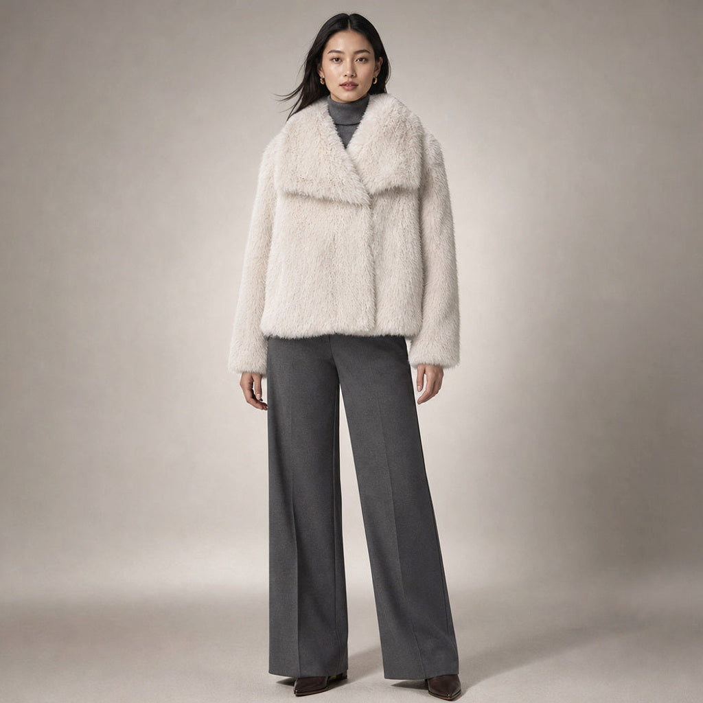 Josette | Bouclé Jacke mit Webpelzkragen in Creme / Weiß – Premium Editorial