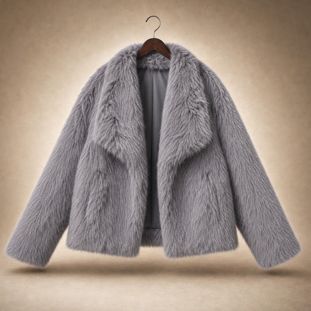 Josette | Bouclé Jacke mit Webpelzkragen Grau – Produktfoto