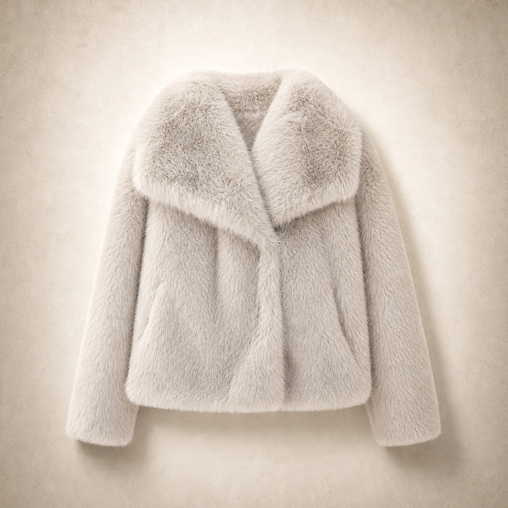 Josette | Bouclé Jacke mit Webpelzkragen Vanilla – Flatlay-Produktfoto