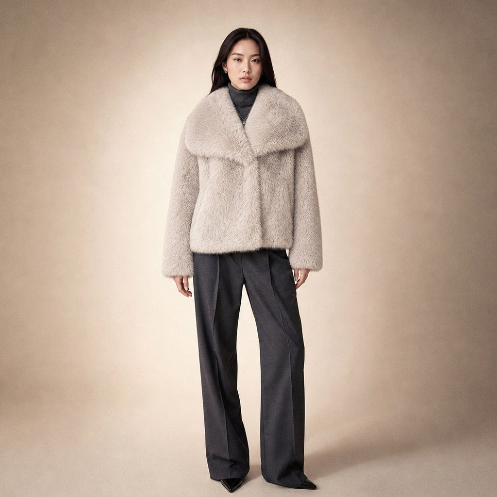 Josette | Bouclé Jacke mit Webpelzkragen in Vanilla – Premium Editorial