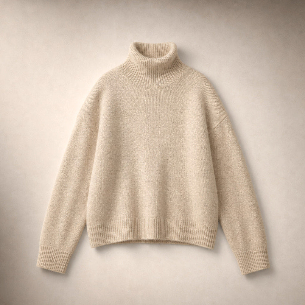 Juenthe | Rollkragenpullover Oversized mit Umschlagkragen Beige – Produktfoto