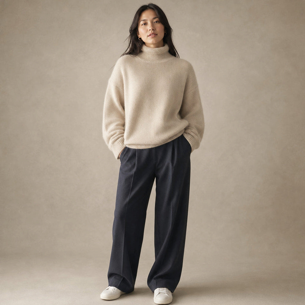Juenthe | Rollkragenpullover Oversized mit Umschlagkragen in Beige – Premium Editorial